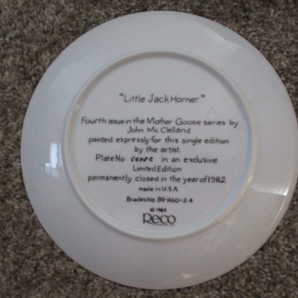 Little Jack Horner Mother Goose 1982 Reco Collectible Plate J. McClelland w/Box - Picture 4 of 4